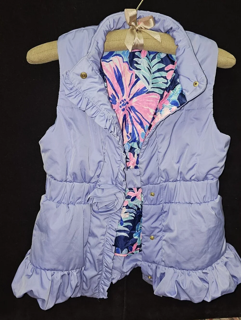 Lilly Pulitzer XL 12/14 Lavender Ruffled Puffer Vest with Rosette